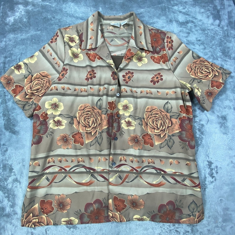 Vintage Allison Daley Shirt Womens L Garden Floral Short Sleeve Pad Undershirt‎
